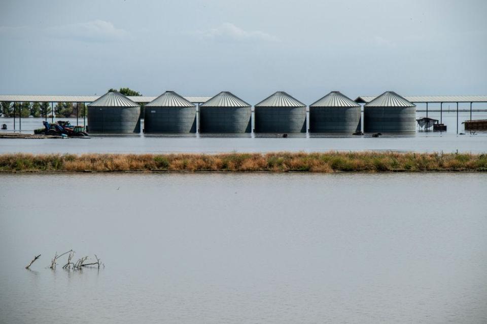 Flooded farm crops in Tulare Lake in California.