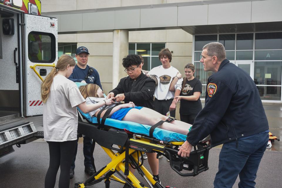 Students at the Career and Technical Education Academy participate in a mock mass-casualty training on Friday, May 12, 2023.