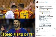 Pazzia del difensore spagnolo durante Lecce-Lazio. Sui social non mancano i paragoni con Suarez che, ai mondiali 2014, diede un morso a Giorgio Chiellini