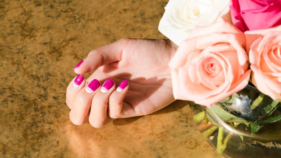 valentines day nail ideas hot pink reverse french manicure