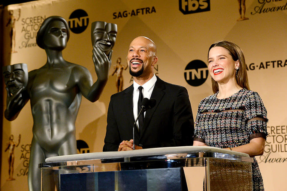 <p>Common and Sophia Bush announced nominees for the 2017 Screen Actors Guild Awards, which air Jan. 29. Try not to confuse that show with the Golden Globe Awards, the Critics' Choice Awards, the Directors Guild Awards, or any of the others that give celebs a reason to dress up this time of year. (Photo: Kevork Djansezian/Getty Images) </p>