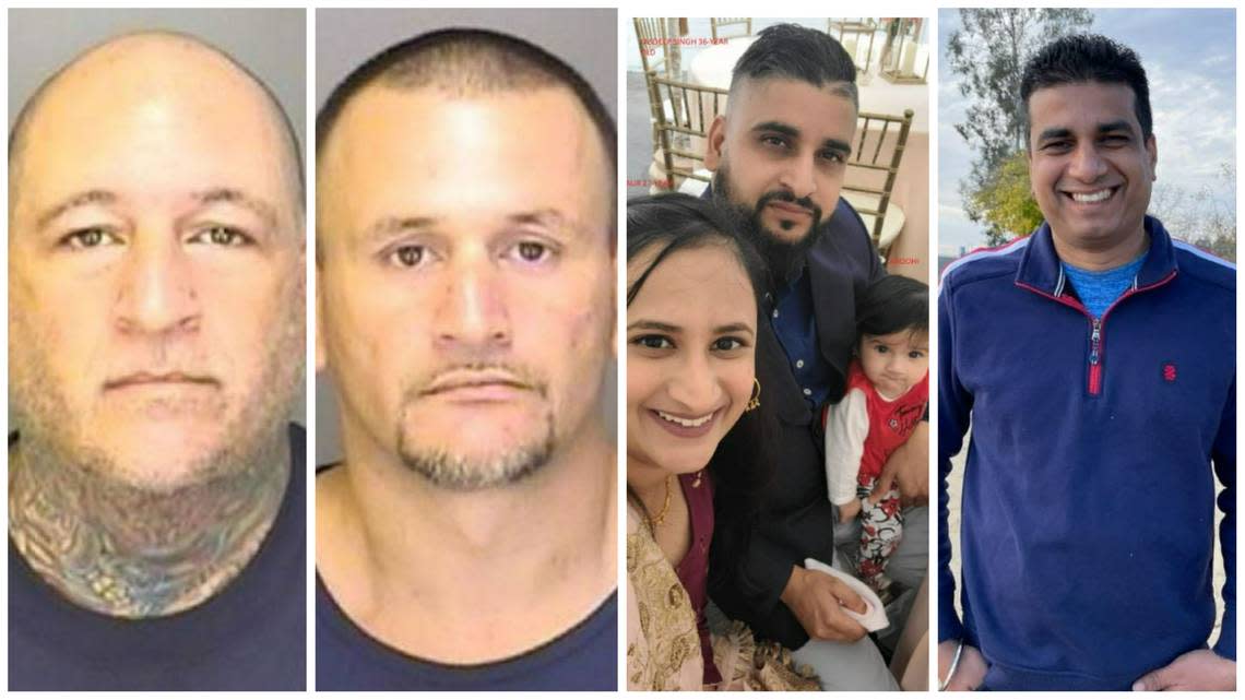 Jesus Manuel Salgado, far left, is accused of killing 8-month-old Aroohi Dheri, her parents Jasleen Kaur, 27, and Jasdeep Singh, 36, and her uncle Amandeep Singh, at right. The alleged killer’s brother Albert Salgado, second from left, is accused of criminal conspiracy, accessory and destroying evidence in connection to the slayings.