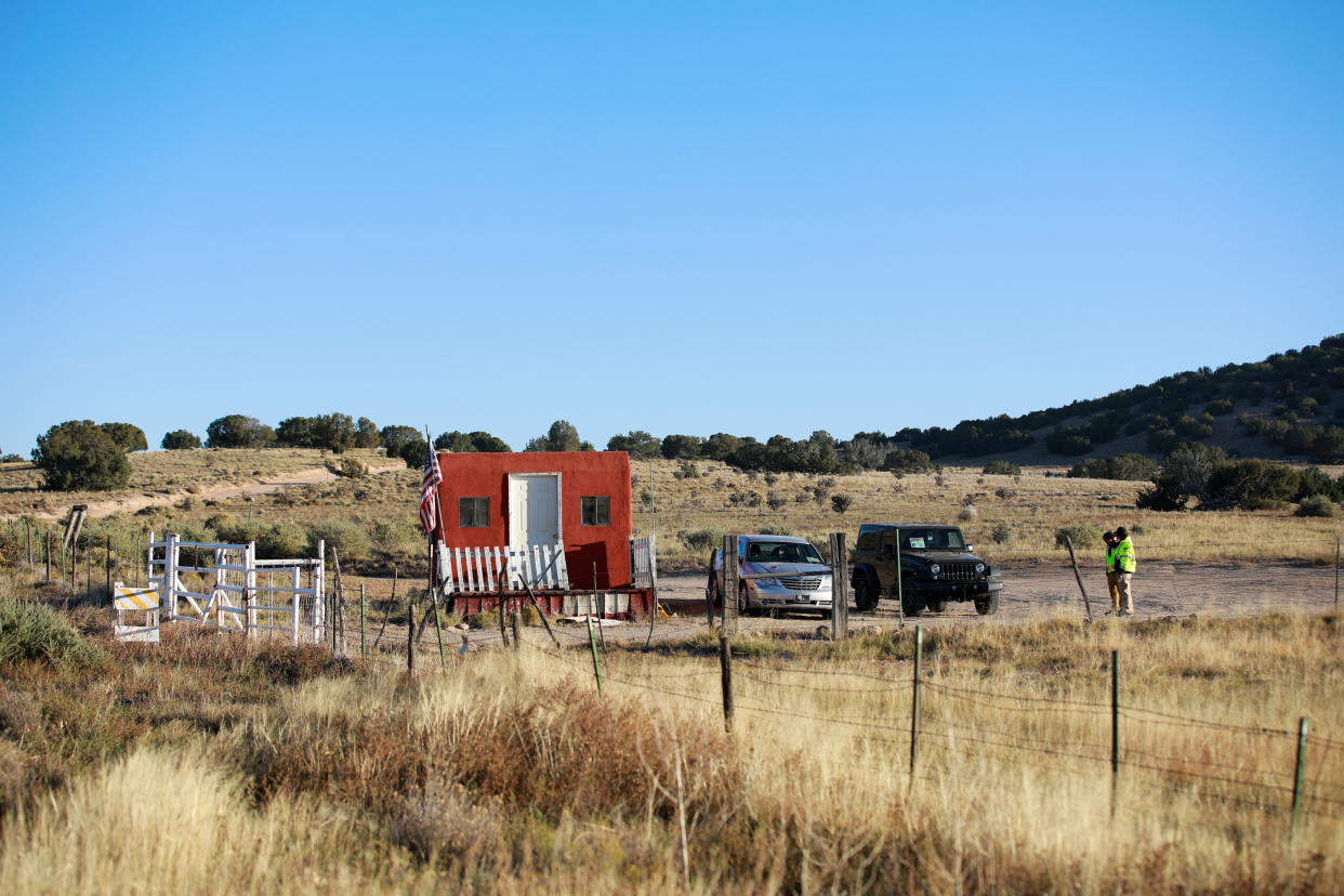 A view of the entrance to Bonanza Creek Ranch where Hollywood actor Alec Baldwin fatally shot a cinematographer and wounded a director when he discharged a prop gun on the movie set of the film 