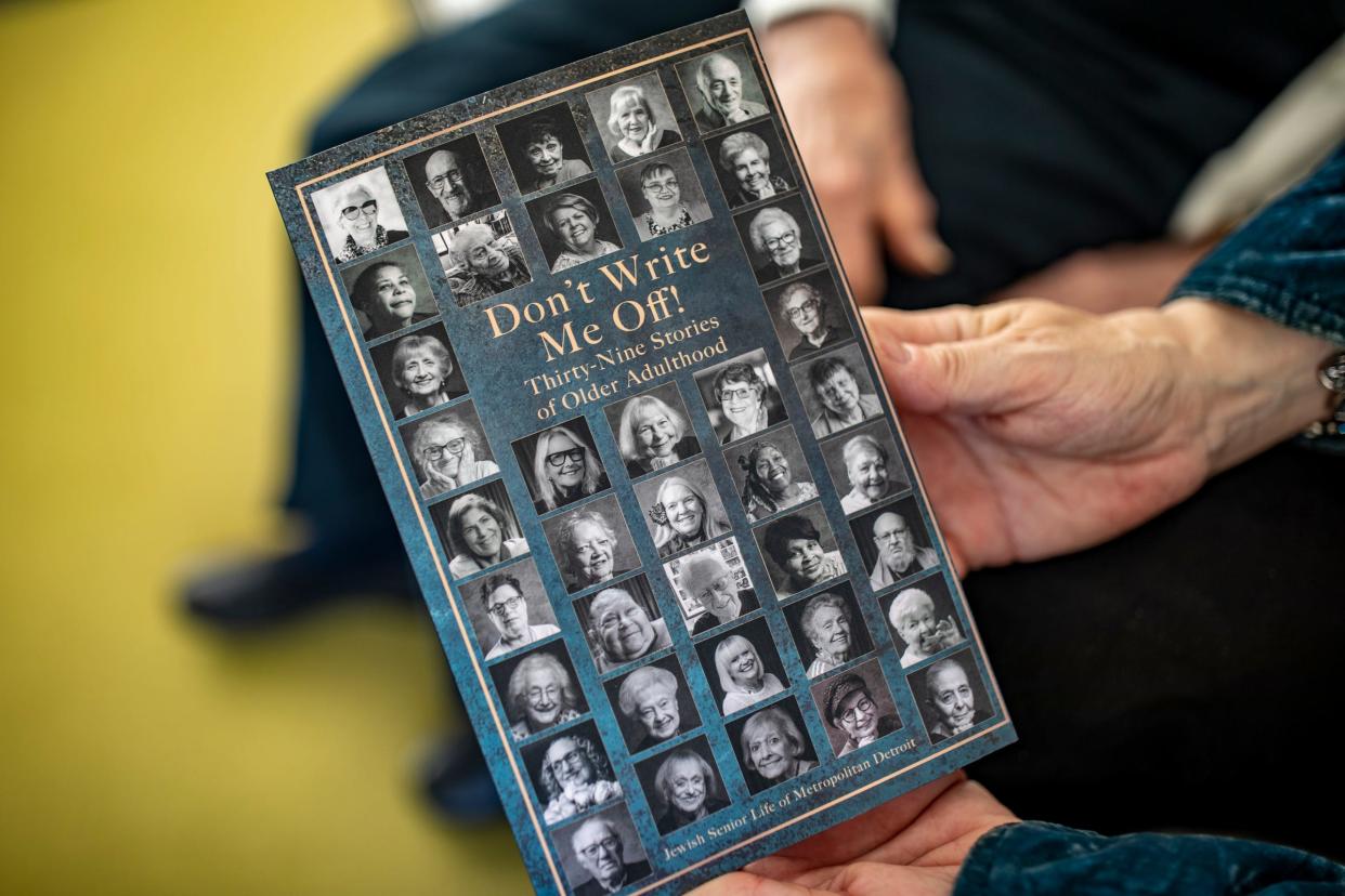 “Don’t Write Me Off!” Is a collection of stories by 39 residents at the Norma Jean and Edward Meer Independent Living Apartments in West Bloomfield that was facilitated by Friends of Jewish Senior Life. Edith Blumer, 98, is one of the writers and says she had only written letters before taking a writing class at Meer and attributes her great memory to being able to write great stories on Thursday, Nov. 9, 2023.