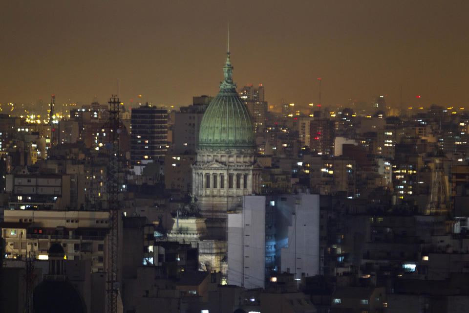 The National Congress is seen in Buenos Aires, Argentina, Wednesday, April 25, 2012. Fernandez, who pushed forward a bill to renationalize the country's largest oil company, said the legislation put to congress would give Argentina a majority stake in oil and gas company YPF by taking control of 51 percent of its shares currently held by Spain's Repsol. (AP Photo/Natacha Pisarenko)