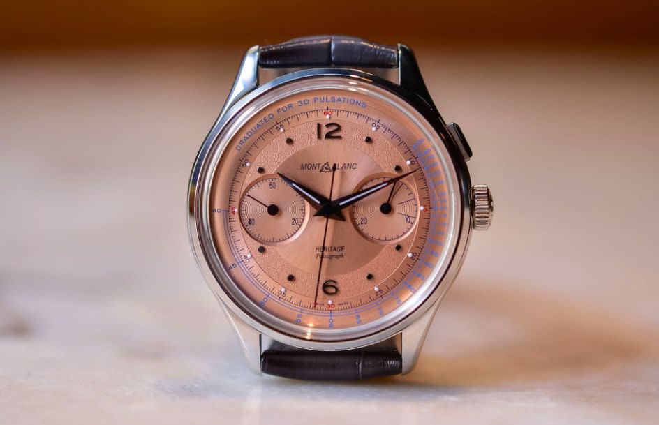 <p>Montblanc has an arsenal of handsome timepieces ready to roll out for 2019. Four years into the job and MD Davide Cerrato has hardly put a foot wrong. But it feels like everything the brand has worked towards has fallen into place this year. Frankly, you can take your pick of the upcoming releases but we’re pretty bowled over by the elegance of the Montblanc Heritage GMT. It comes in three automatic versions: a silver/white domed dial, a steel Milanese bracelet or a salmon-coloured dial with a grey alligator-skin strap. All three are 40mm, have Super-LumiNova hands and domed sapphire crystals. </p><p><em><a rel="nofollow noopener" href="https://www.montblanc.com/en-gb/home.html" target="_blank" data-ylk="slk:montblanc.com;elm:context_link;itc:0;sec:content-canvas" class="link ">montblanc.com</a></em></p>