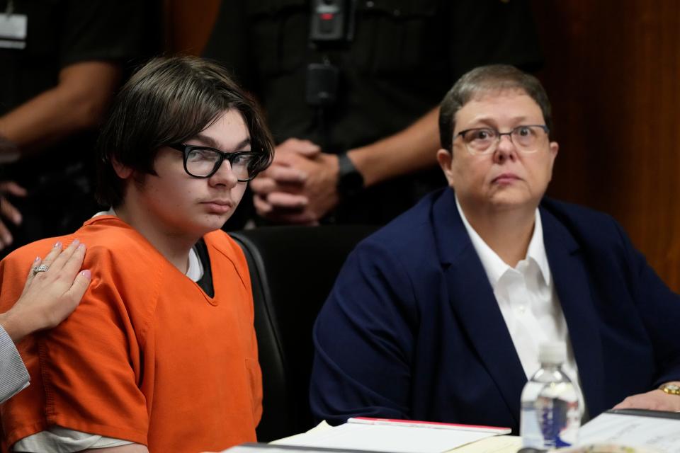 Ethan Crumbley sits in court on Thursday, July 27, 2023, in Pontiac. Oakland County judge Kwame Rowe is hearing evidence starting Thursday to help him decide whether the teen who killed four students and injured six others and a teacher in November 2021 at Oxford High School should be sentenced to prison without the chance of parole.