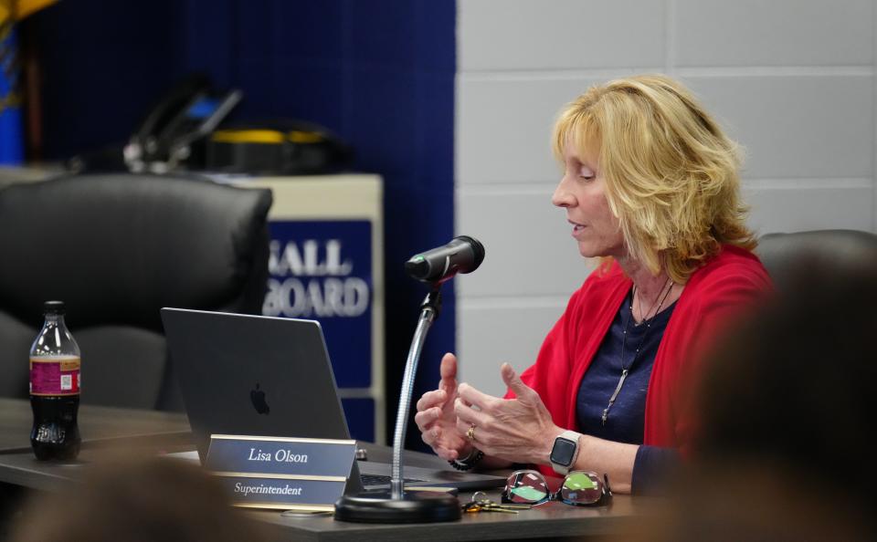 Whitnall School District Superintendent Lisa Olson comments on a proposed policy titled Student Gender Identity / Parental Notification and Consent during the Sept. 11 board meeting Whitnall High School in Greenfield.