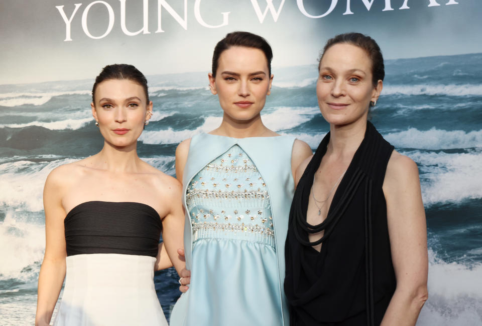 Tilda Cobham-Hervey, Daisy Ridley and Jeanette Hain attend the World Premiere of Young Woman and the Sea