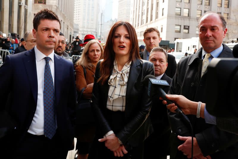 Film producer Harvey Weinstein's defense attorneys Donna Rotunno and Damon Cheronis talk to the media at the New York Criminal Court following Weinstein's guilty verdict in his sexual assault trial in New York