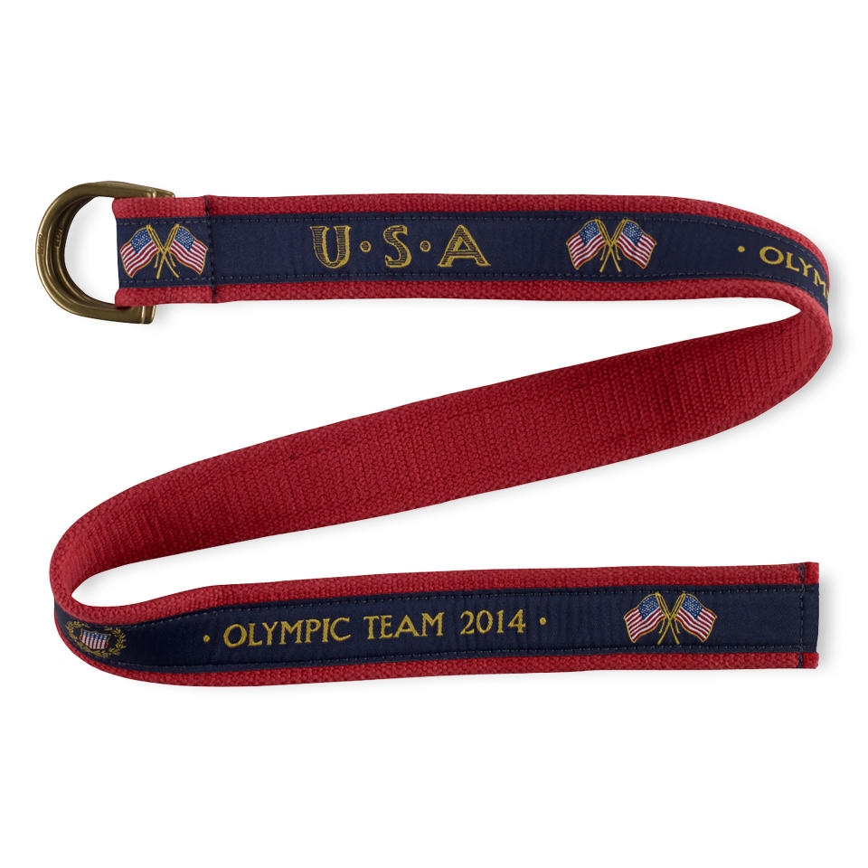 This undated product image provided by Ralph Lauren shows a belt, part of the official gear of the 2014 U.S. Olympic team. Every article of clothing made by Ralph Lauren for the U.S. Olympic athletes in Sochi has been made by domestic craftsman and manufacturers. (AP Photo/Ralph Lauren)