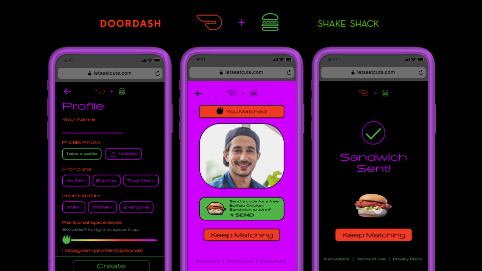 DoorDash and Shake Shack Hook Up to Launch Limited-Time, Spicy Dating Site (Courtesy: DoorDash)