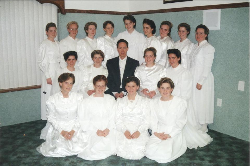 PHOTO: Warren Jeffs with seventeen of his wives.   (Courtesy of Rachel Blackmore)
