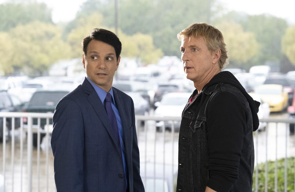 Ralph Macchio and William Zabka in 