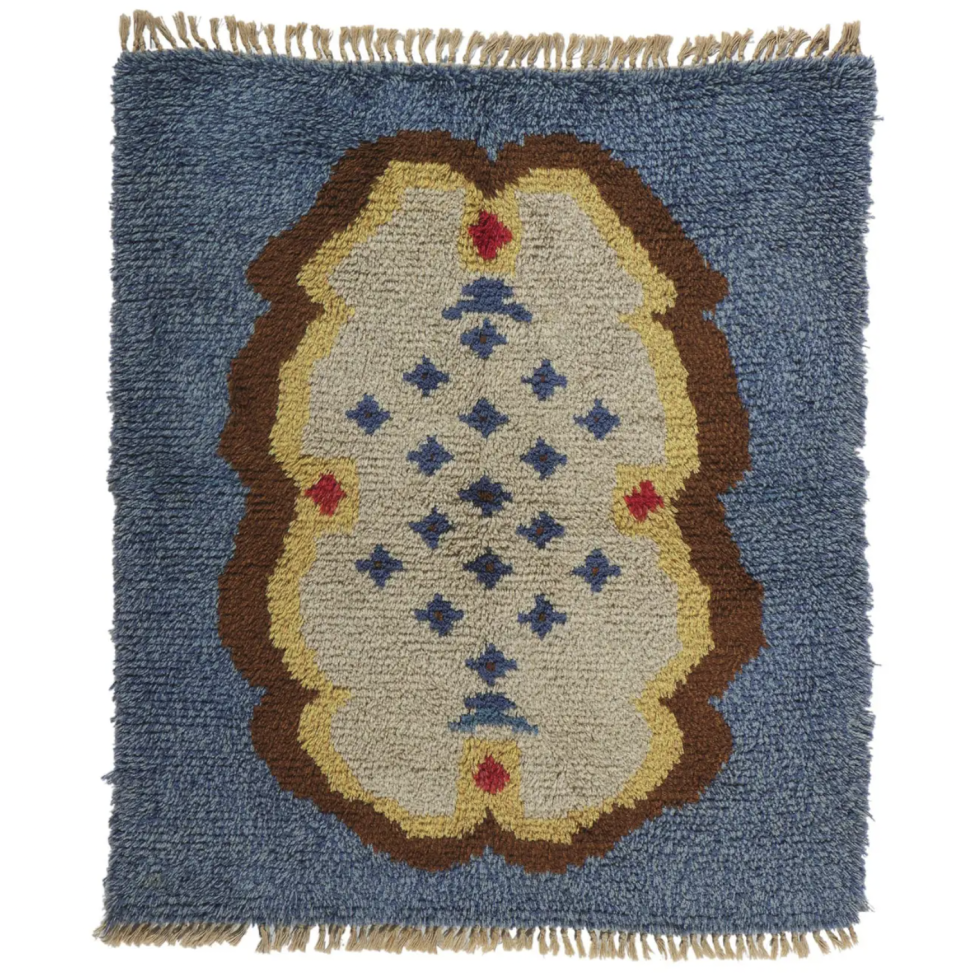 8) Vintage Swedish Rya Rug with Scandinavian Modern Style