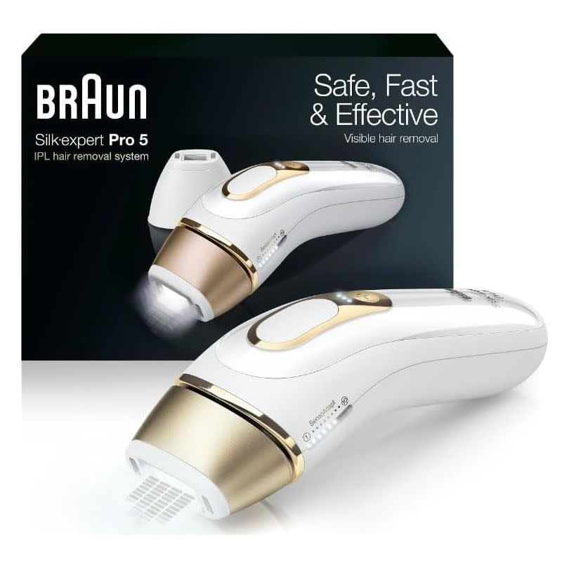 <p><a href="https://www.amazon.com/Braun-Removal-Long-lasting-Reduction-Regrowth/dp/B07WYY6KKC/ref=sr_1_6?tag=syn-yahoo-20&ascsubtag=%5Bartid%7C10067.g.60528417%5Bsrc%7Cyahoo-us" rel="nofollow noopener" target="_blank" data-ylk="slk:Shop Now;elm:context_link;itc:0;sec:content-canvas" class="link rapid-noclick-resp">Shop Now</a></p><p>Silk Expert Pro5 IPL Hair Removal Device</p><p>amazon.com</p>