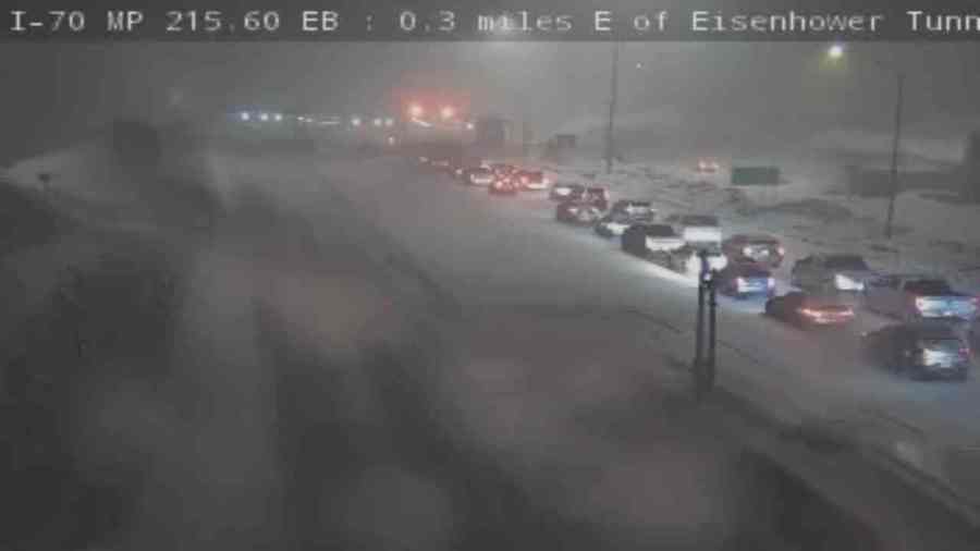 Westbound I-70 was closed near the Eisenhower Tunnel around 9:30 p.m. Saturday due to multiple crashes. (Colorado Department of Transportation)
