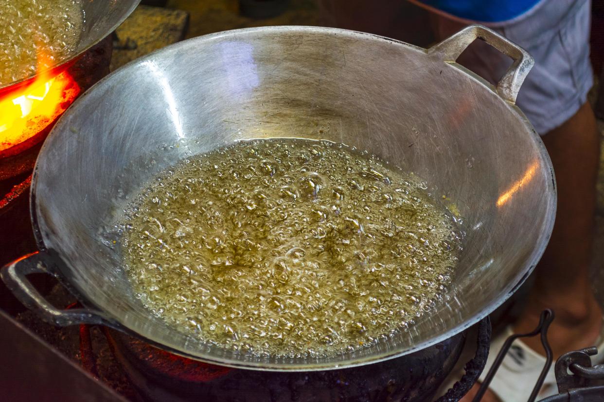 A wok of hot oil.