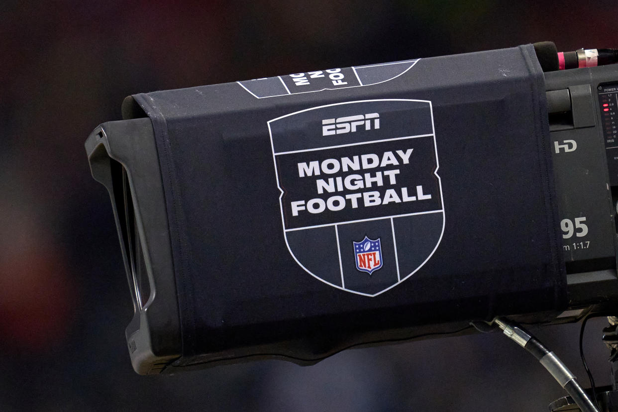 CHICAGO, IL - DECEMBER 20: A detail view of a broadcast camera is seen with the NFL crest and ESPN Monday Night Football logo on it during a game between the Chicago Bears and the Minnesota Vikings on December 20, 2021, at Soldier Field in Chicago, IL. (Photo by Robin Alam/Icon Sportswire via Getty Images)