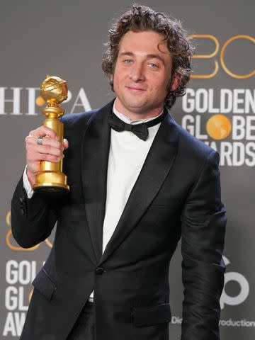 <p>Kevin Mazur/Getty</p> Jeremy Allen White in the press room during the 80th Annual Golden Globe Awards at The Beverly Hilton on January 10, 2023 in Beverly Hills, California.