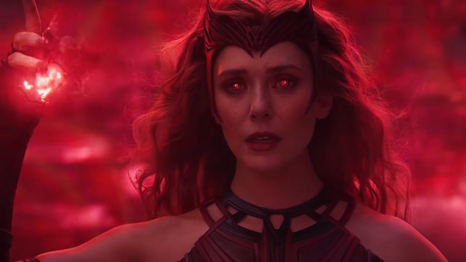 Wanda as the Scarlet Witch with red eyes in "WandaVision"