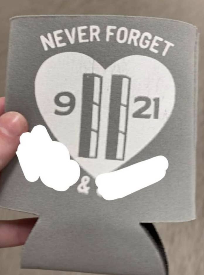 A 9/11 wedding coozie