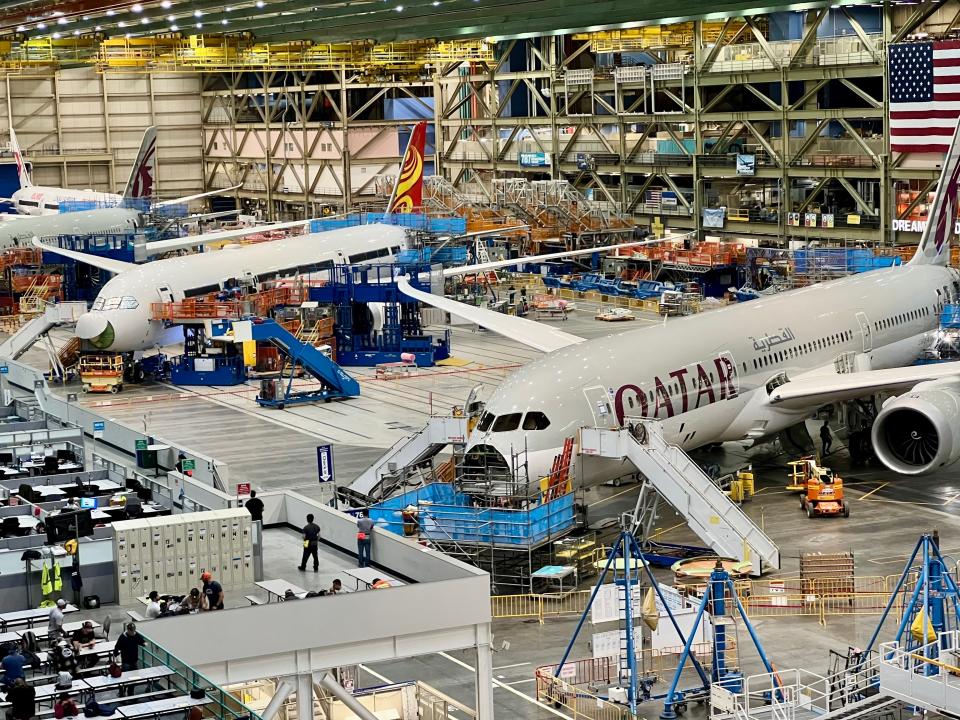 Boeing 787s at Boeing's Washington assembly line.