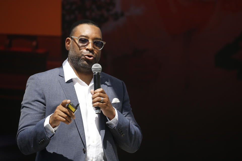 CANNES, FRANCE - JUNE 20: Chief Marketing Officer Activision Blizzard Esports Leagues Daniel Cherry III speaks on stage during the Activision Blizzard session at the Cannes Lions 2019 : Day Four on June 20, 2019 in Cannes, France. (Photo by Richard Bord/Getty Images for Cannes Lions)