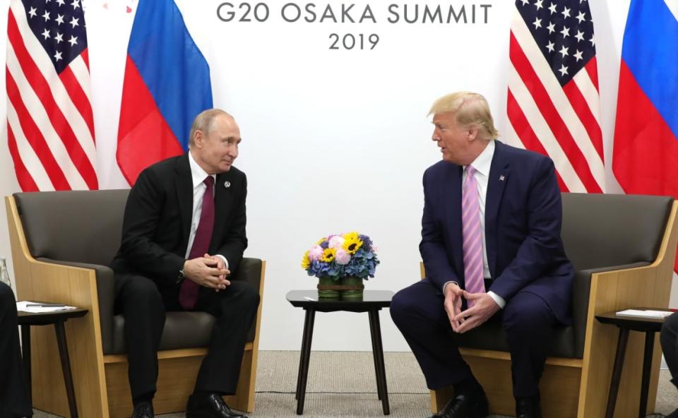 <div class="inline-image__caption"><p>President Donald Trump meets Putin on the first day of the G20 summit in Osaka, Japan, in 2019. </p></div> <div class="inline-image__credit">Anadolu Agency via Getty</div>