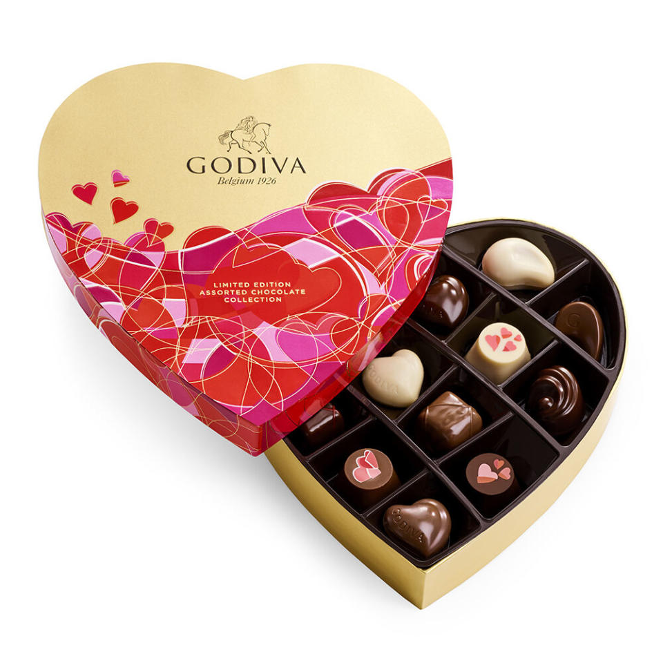 Valentine's Day Heart Assorted Chocolate Gift Box. Image via Godiva.