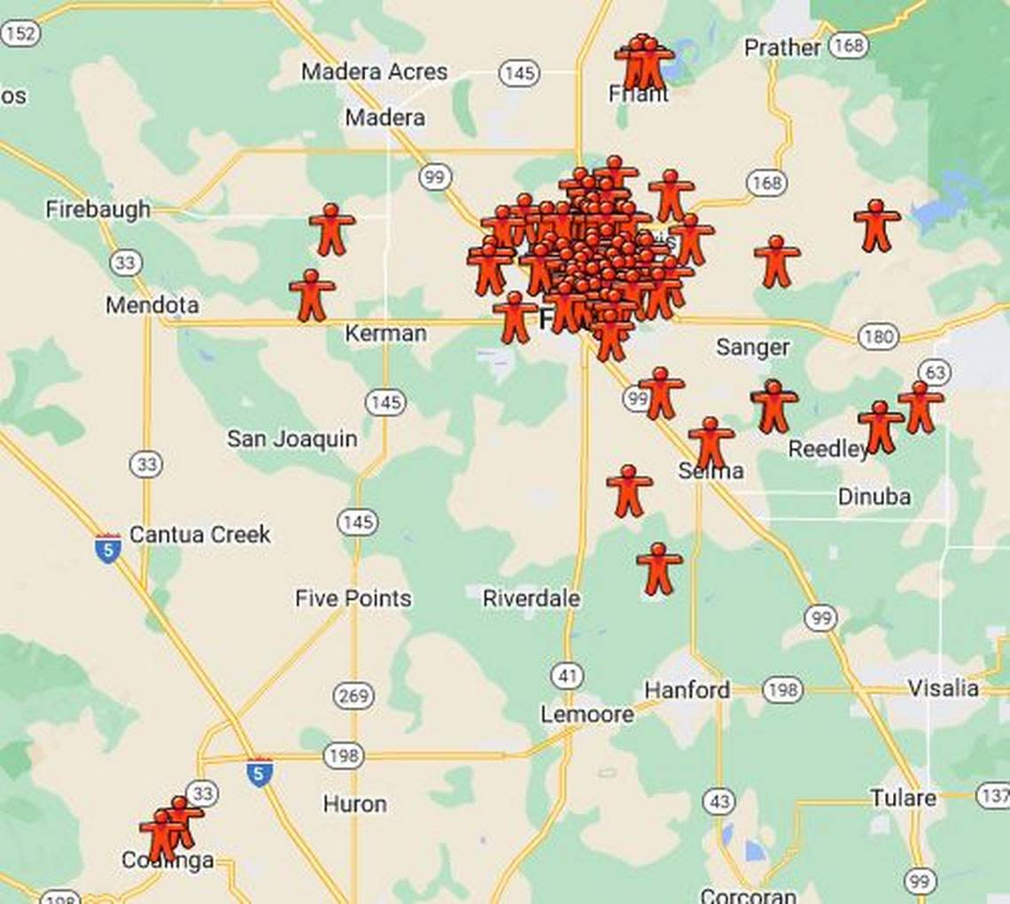 A map of 911 calls related to heat emergencies as of Aug. 12, 2022.