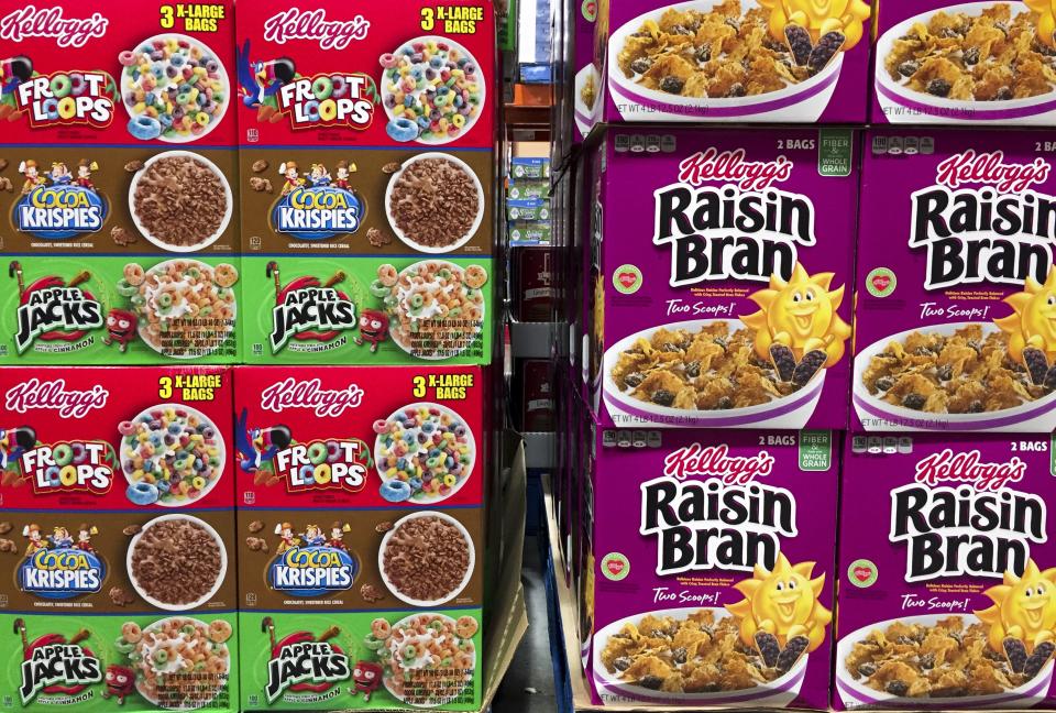 Boxes of Kellogg's cereals including Froot Loops, Cocoa Krispies and Raisin Bran are seen at a store in Arlington, Virginia, December 1, 2016. - Kellogg's is facing a boycott organized by the Trump-aligned Breitbart News after the cereal giant decided to pull its advertising from the website. In the latest clash over corporate marketing and politics, Breitbart called on its readers to stop buying Kellogg's products to protest the company's 