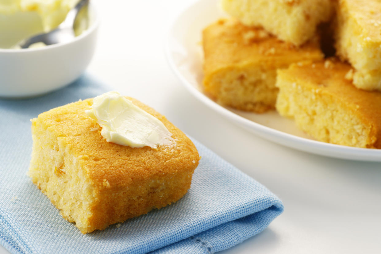 Square of cornbread with butter