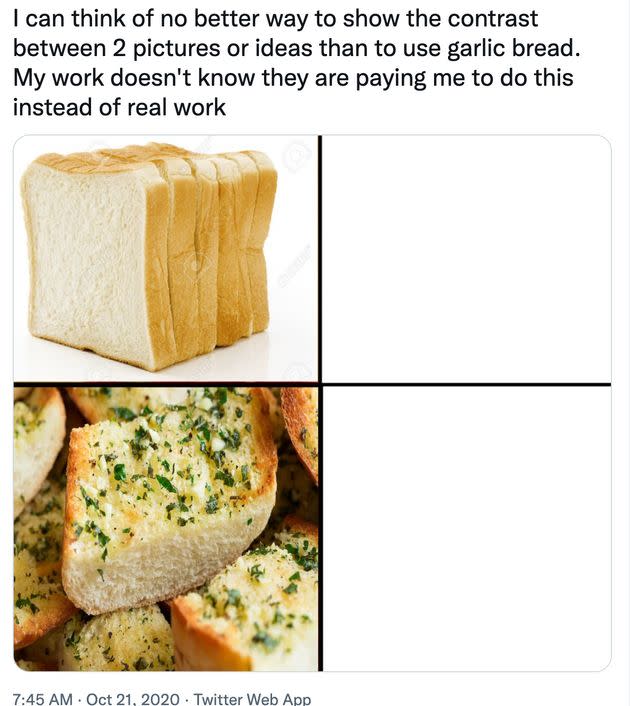 Our reader's garlic bread meme template. (Photo: Twitter)