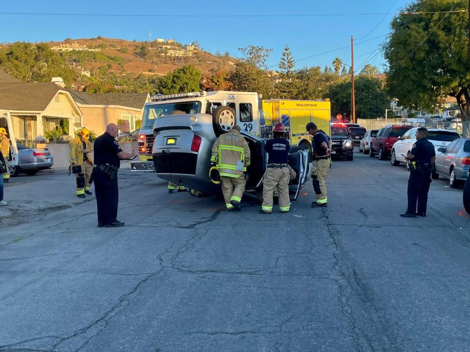 A vehicle overturned near an elementary school in Santa Paula Wednesday morning.