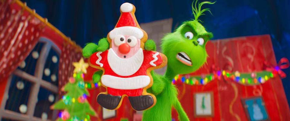 The Grinch, voiced by Benedict Cumberbatch, is out to wreak holiday havoc on Whoville in "The Grinch."