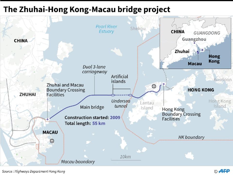 <p>A graphic detailing the location and construction of the Hong Kong-Zhuhai-Macau Bridge. (AP) </p>