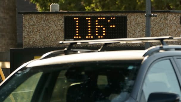 PHOTO: A vehicle passes a bank sign displaying a temperature of 116 degree in Sacramento, Calif., on Sept. 6, 2022. (Rich Pedroncelli/AP)