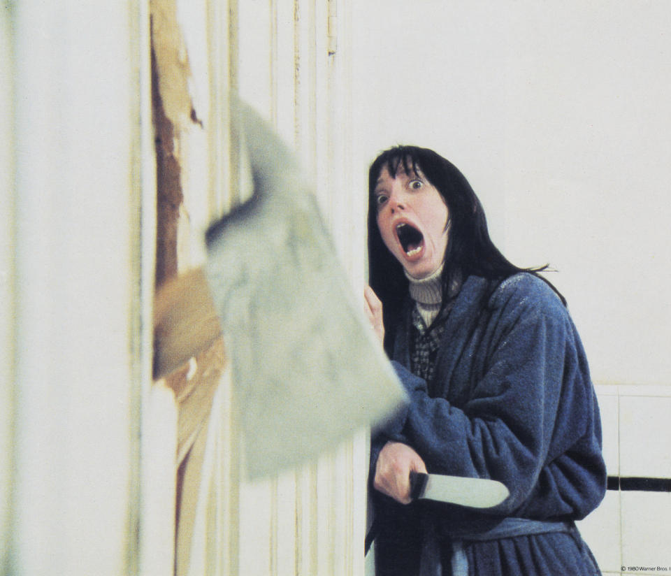 Shelley Duvall's performance as Wendy Torrance in "The Shining" -- especially in the climactic final scenes -- is unforgettable. Her final outfit consisted of an overall dress paired with a turtleneck, flannel shirt and a blue robe.