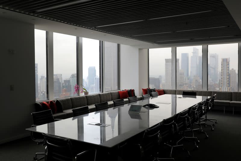 A boardroom is seen at the legal offices of the law firm Polsinelli in New York City