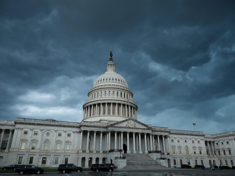 Thunderstorm clouds roll over the US Capitol.