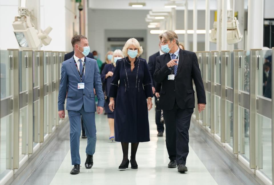 Camilla, Queen Consort visits a maternity unit at Chelsea and Westminster hospital in London to meet key domestic abuse frontline staff on Oct. 13, 2022 in London.