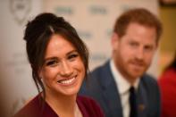 FILE PHOTO: FIBritain's Meghan, the Duchess of Sussex, and Prince Harry, Duke of Sussex, attend a roundtable discussion on gender equality with The Queen's Commonwealth Trust (QCT) and One Young World at Windsor Castle