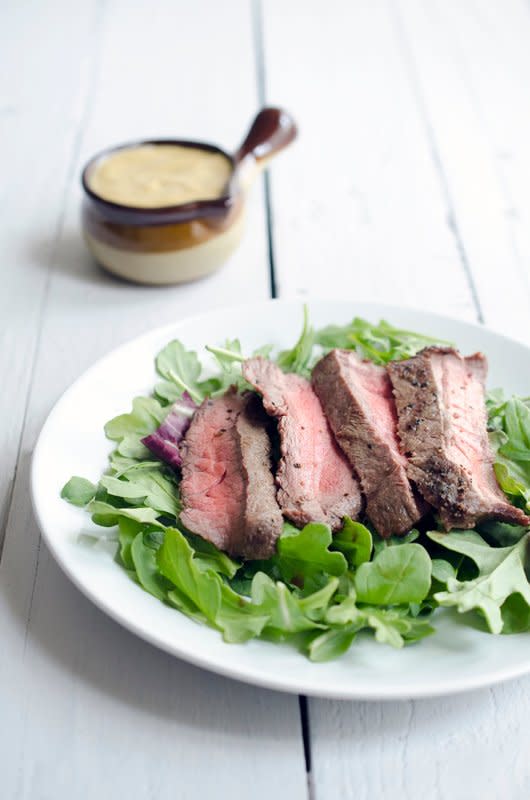 <p>Jennifer Farley</p><p><strong>Get the recipe: <a href="https://parade.com/297160/jenniferfarley/grilled-skirt-steak-salad-with-tahini-dressing/" rel="nofollow noopener" target="_blank" data-ylk="slk:Grilled Skirt Steak Salad With Tahini Dressing;elm:context_link;itc:0;sec:content-canvas" class="link ">Grilled Skirt Steak Salad With Tahini Dressing</a></strong></p>