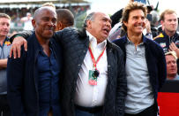 <p>Anthony Hamilton, Antonio Pérez Garibay y Tom Cruise en el Gran Premio de Gran Bretaña. (Mark Thompson/Getty Images)</p> 