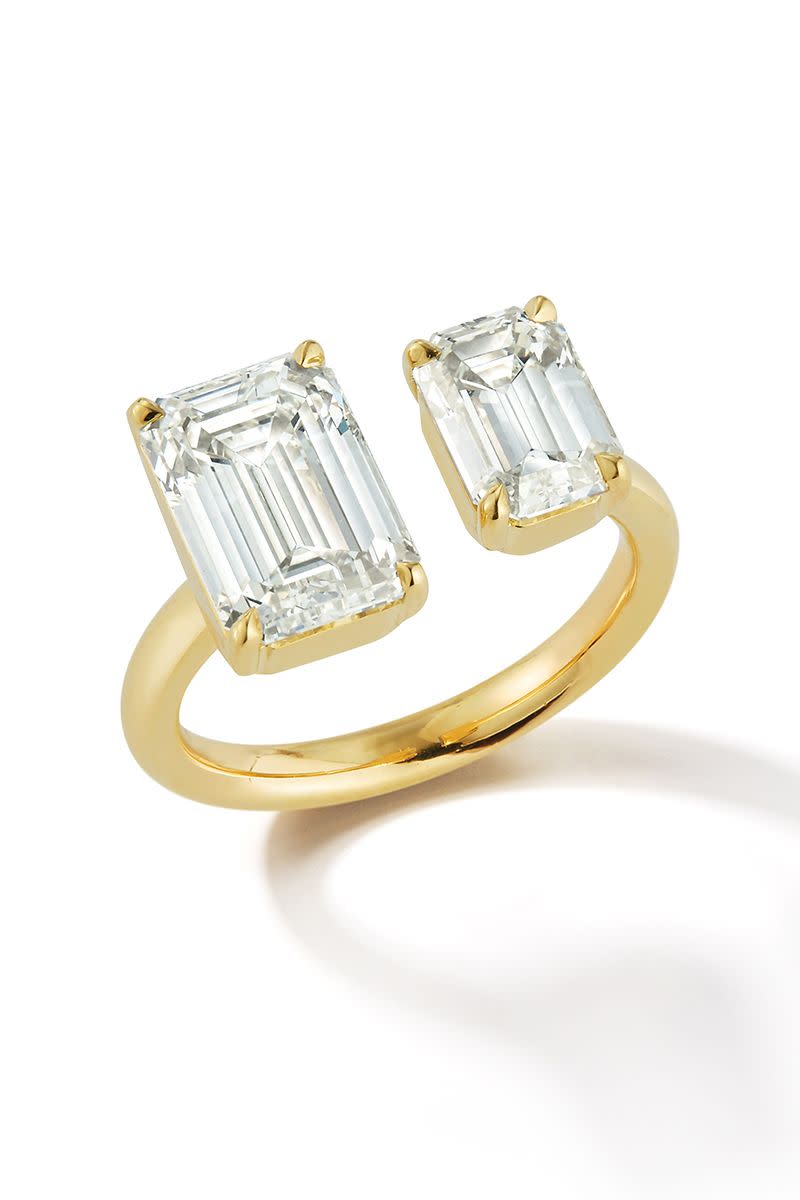 <p><em><strong>Jemma Wynne </strong>Bespoke Emerald Cut Diamond Open Ring in 18K yellow gold, price upon request, <a href="http://www.jemmawynne.com/" rel="nofollow noopener" target="_blank" data-ylk="slk:jemmawynne.com;elm:context_link;itc:0;sec:content-canvas" class="link ">jemmawynne.com</a>.</em></p><p><a class="link " href="http://www.jemmawynne.com/" rel="nofollow noopener" target="_blank" data-ylk="slk:SHOP;elm:context_link;itc:0;sec:content-canvas">SHOP</a></p>