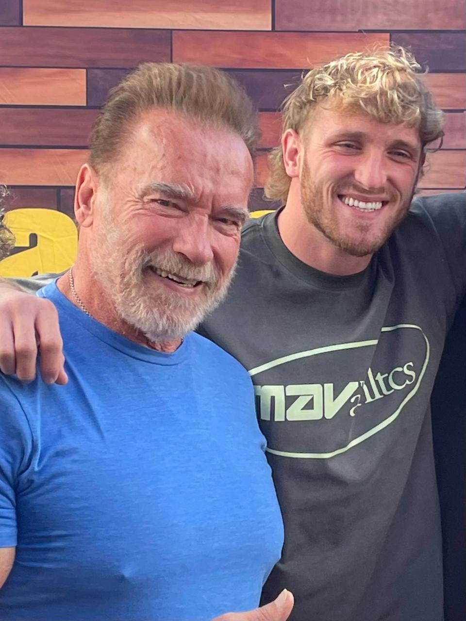 Arnold Schwarzenegger, left, and Logan Paul are presenting the Slap Fighting Championship March 5 in Columbus, Ohio.