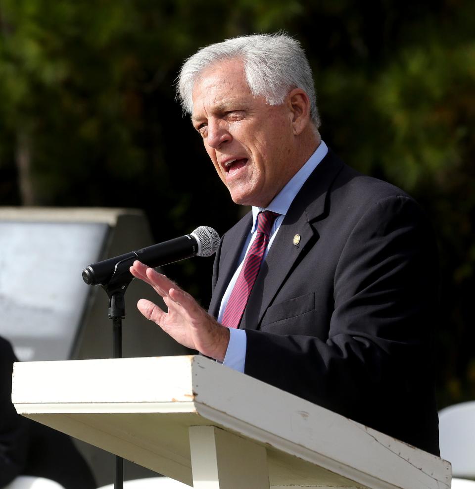 State Sen. Gerald Allen of Tuscaloosa speaks during a ceremony on Nov. 12, 2021, in Coaling.