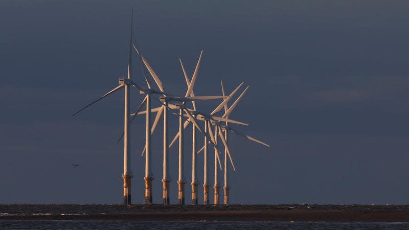 Offshore wind turbines near Liverpool, England.