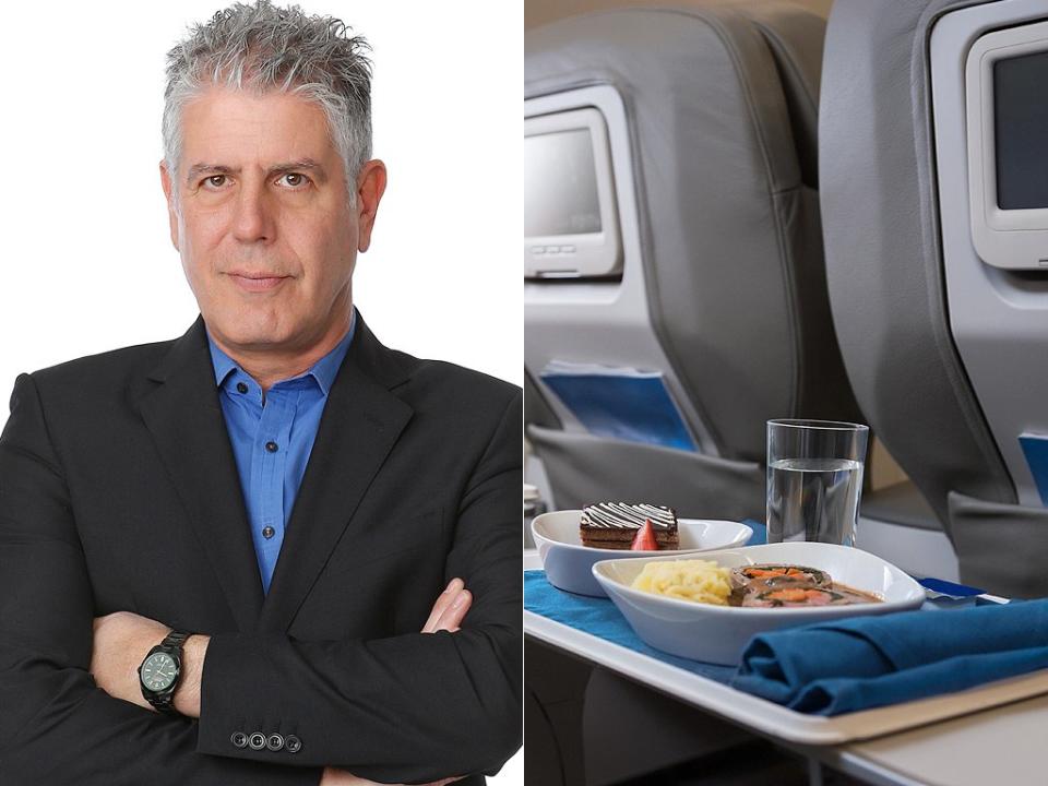 Okay, so it's no surprise that someone with Bourdain's palate didn't totally embrace airplane food. "No one has ever felt better after eating plane food," he <a rel="nofollow noopener" href="http://people.com/food/anthony-bourdain-reveals-why-he-never-eats-airplane-food-or-orders-room-service/" target="_blank" data-ylk="slk:told Bon Appétit;elm:context_link;itc:0;sec:content-canvas" class="link ">told <em>Bon Appétit</em></a>. "I think people only eat it because they’re bored. I don’t eat on planes. I like to arrive hungry."